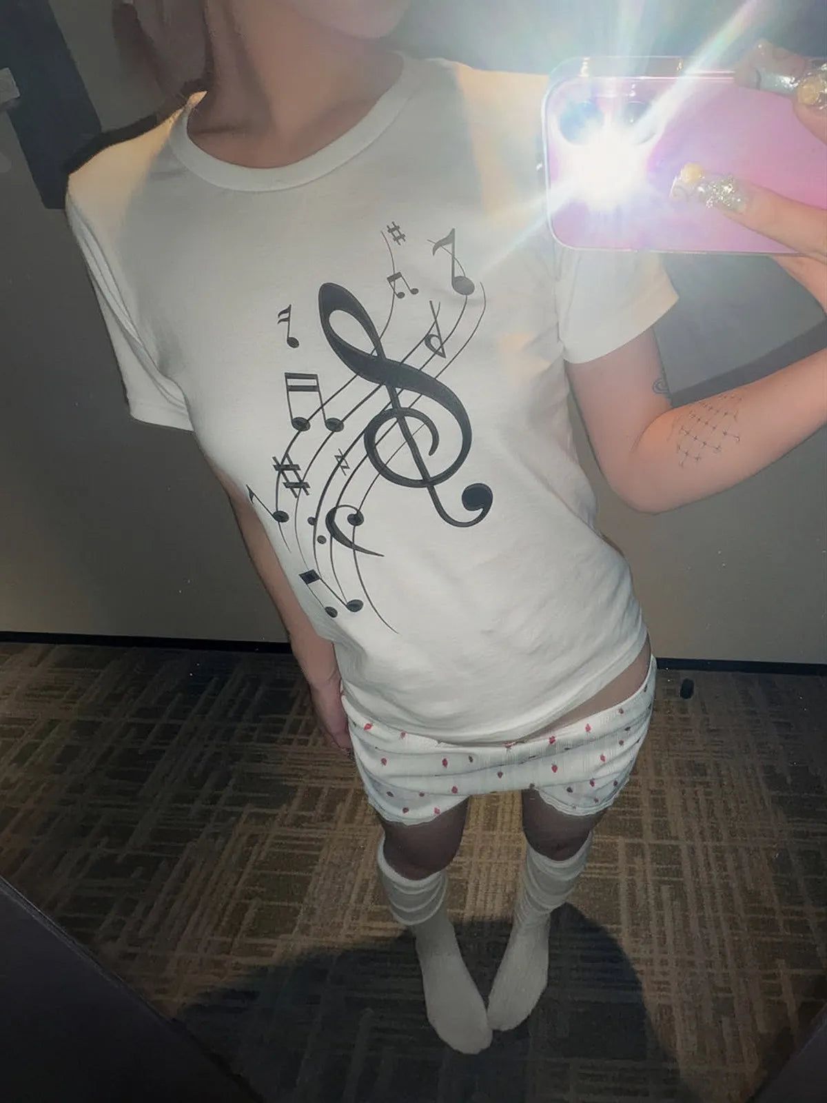 Cathy Dollette Korean Style   White Print Graphic Top Vintage Top Japanese 2000s Tshirts E-girls Summer
