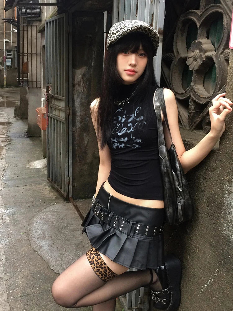 Cathy Dollette  Vintage Tank Top Sleeveless Print Graphic Top 2000s Japanese Black Grunge TopE-girls Summer