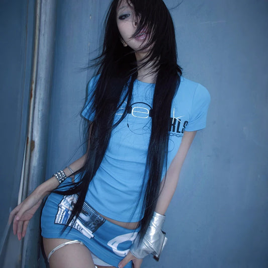Cathy Dollette Baby Blue Fitted Short Sleeve Crop Tee