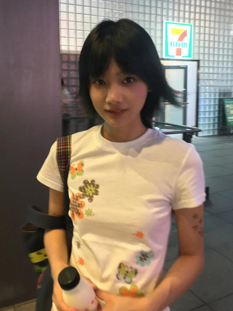 Cathy Dollette Korean Style Cotton   Short Sleeve Print Graphic Top  Japanese 2000s Tee TopAesthric
