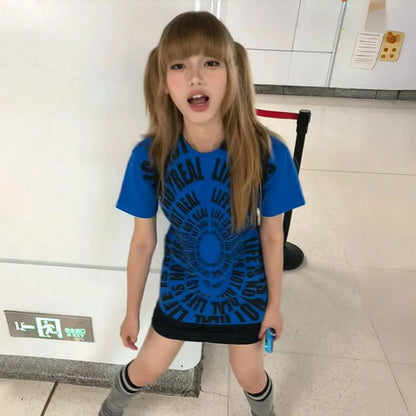 Cathy Dollette Japanese  Letter Print  Trashy 2000s Style Loose Tshirt Vintage Harajuku Short Sleeve Tee Shirt American Retro
