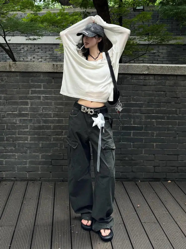 Cathy Dollette Hotsweet Loose Solid 's  See Through Long Sleeve Autumn TopKorean Fashion 2000s Clothes  Tees Female