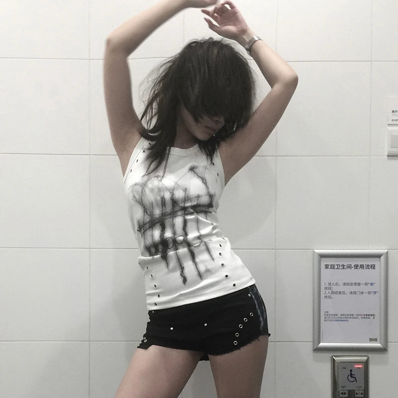 Cathy Dollette Grunge s Tattoo Print Tank Top Trashy 2000s Style Sleeveless TopJapanese  Punk TankTopAmerican Retro Emo