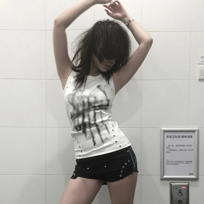 Cathy Dollette Grunge s Tattoo Print Tank Top Trashy 2000s Style Sleeveless TopJapanese  Punk TankTopAmerican Retro Emo