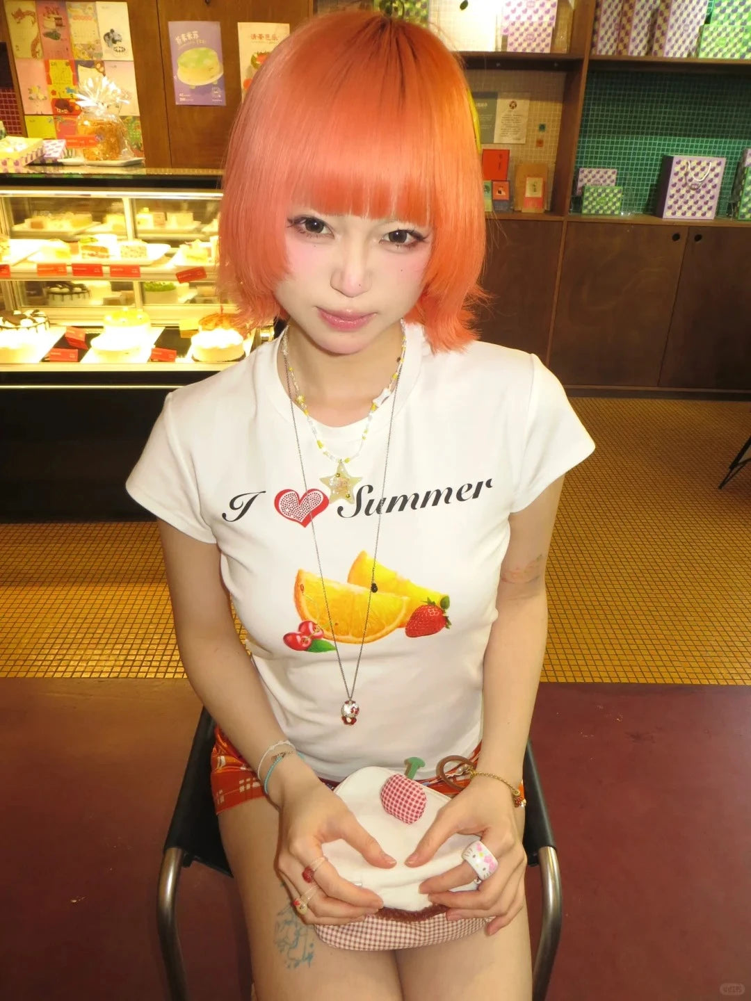 Cathy Dollette Fruit Short Sleeve White Tee
