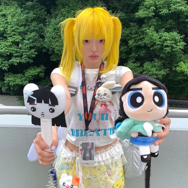 Cathy Dollette Japanese  Letter Print  2000s s Anime Crop Top Vintage Harajuku Short Sleeve Tee Shirt Kawaii Lolita