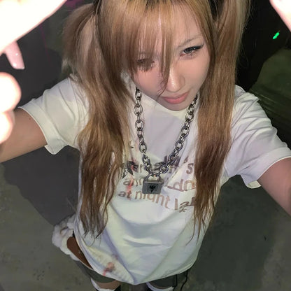 Cathy Dollette Japanese  T Shirt Short Sleeve Print Graphic Top2000s  Grunge Top Korean Style Retro Tee Top