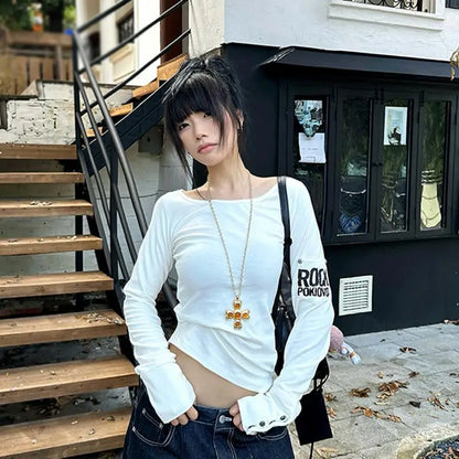 Cathy Dollette American Retro Print   Long Sleece Button Graphic Top Top2000s Japanese Grunge TopE-girls Autumn