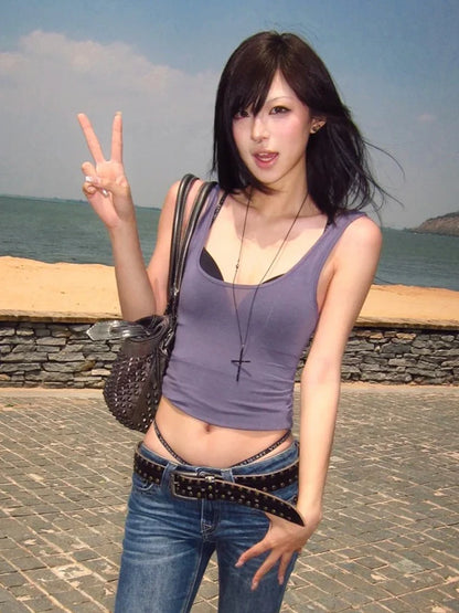 Cathy Dollette Cotton Sleeveless Purple Tee