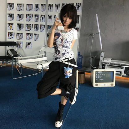 Cathy Dollette Harajuku Print T Shirt  Short Sleeve Slim  Japanese Grunge Top2000s  Fairycore Tee Top