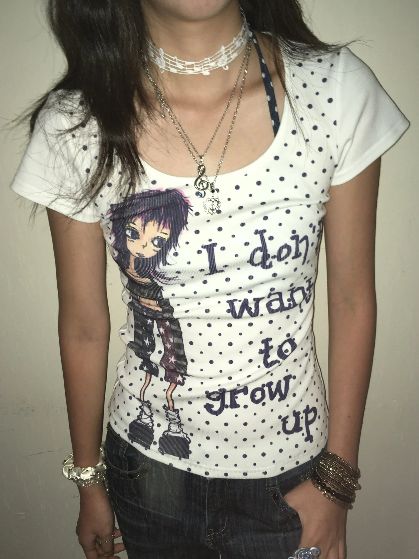 Cathy Dollette Harajuku Print T Shirt  Short Sleeve Slim  Japanese Grunge Top2000s  Fairycore Tee Top