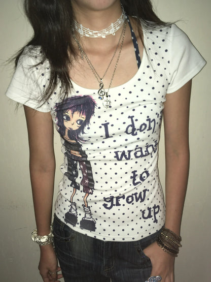 Cathy Dollette Harajuku Print T Shirt  Short Sleeve Slim  Japanese Grunge Top2000s  Fairycore Tee Top