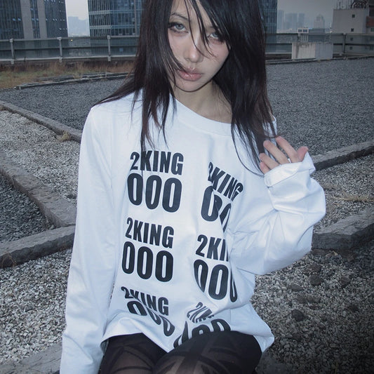 Cathy Dollette White Oversized 000 Print Long Sleeve Top