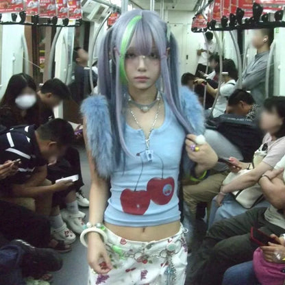 Cathy Dollette Japanese  Tank Top Vintage Harajuku Ribbbed Top Trashy 2000s Zipper Tanktop Grunge s Crop Top American Retro