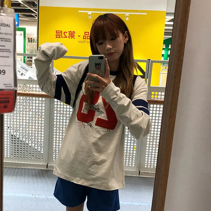 Cathy Dollette Japanese  Number Print  2000s s Long Sleeve Jersey TopVintage Harajuku Streetwear American Retro