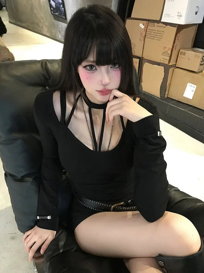 Cathy Dollette Black Sexy Romper For  One Pieces Slim Bodysuit  Clothes Long Sleeve Autumn Top2000s  Playsuits Chic