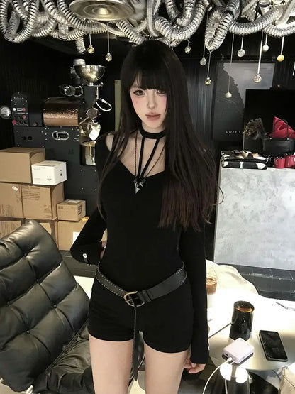 Cathy Dollette Black Sexy Romper For  One Pieces Slim Bodysuit  Clothes Long Sleeve Autumn Top2000s  Playsuits Chic