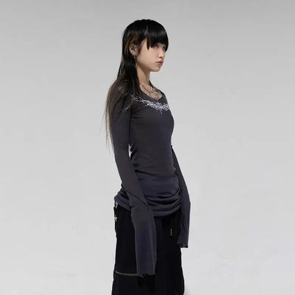 Cathy Dollette Gothic Graphic T Shirts  Long Sleeve Korean Fashion 2000s Clothes  Slim Spring Autumn TopTees Female Clothing