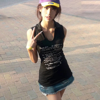 Cathy Dollette Japanese  Long Tank Top Trashy 2000s Sleeveless TopGothic Vintage Harajuku Tanktop Grunge s Black Top90s