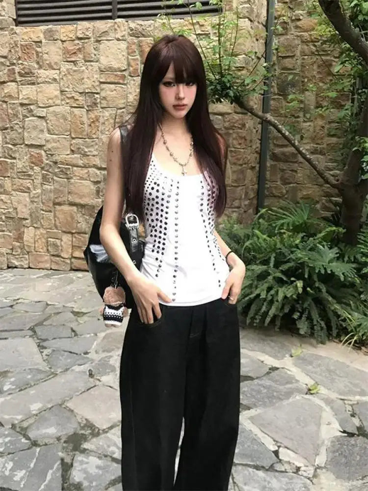 Cathy Dollette Sequined Tank Top  Clothes Sleeveless Tshirt American Retro 2000s Clothes  Summer Top Tanks Elegant