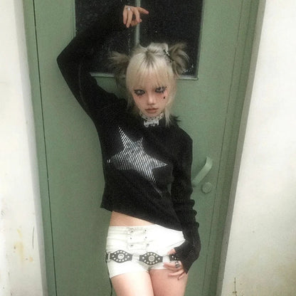 Cathy Dollette Grunge s Star Print Knitted TopTrashy  Long Sleeve Knit  Vintage Gothic Knitwear American Retro 90s