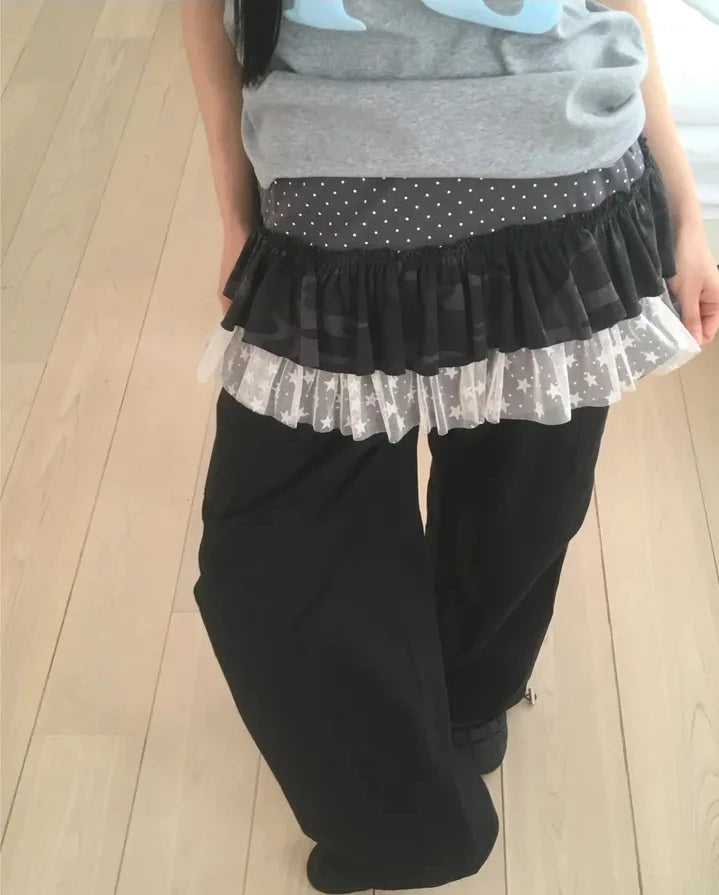 Cathy Dollette Korean Style Skirt  Patchwork Tie Dye Mini Skirt A-line  Vintage Tutu Skirt Lace 2000s Japanese Streetwear