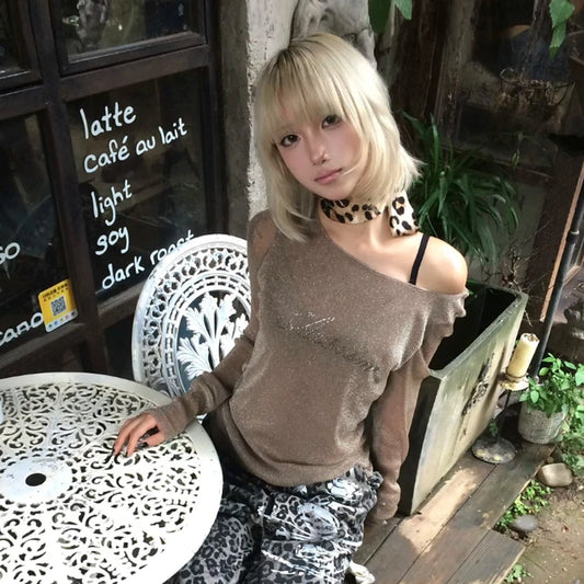 Cathy Dollette Brown glitter See Through Mesh Top