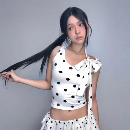 Cathy Dollette  Japanese Tank Top Polka Dot Sleeveless TopE-girls Streetwear Vintage Camis TopKorean Style Tee Tops