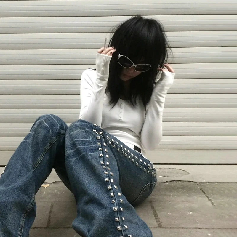 Cathy Dollette Trashy  Skull Print  Grunge s Fake Two-piece TopVintage 2000s Style Streetwear American Retro 90s