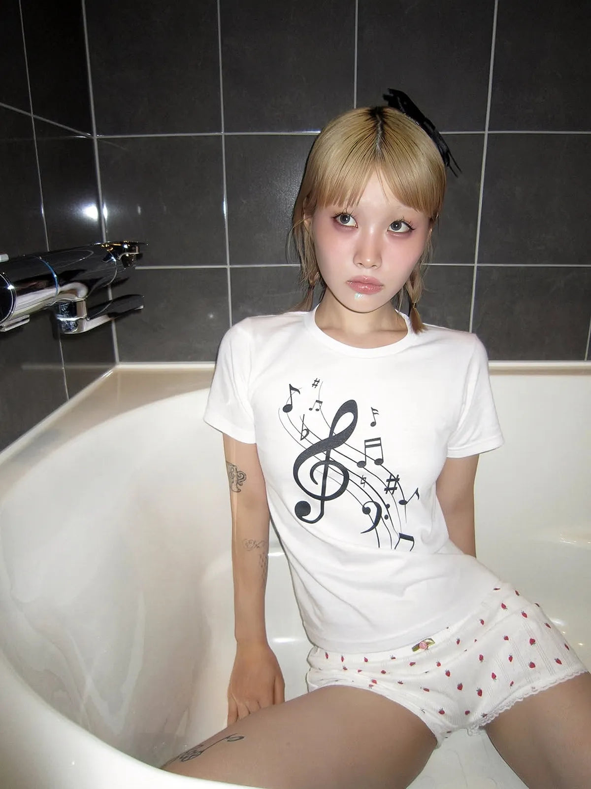 Cathy Dollette Korean Style   White Print Graphic Top Vintage Top Japanese 2000s Tshirts E-girls Summer