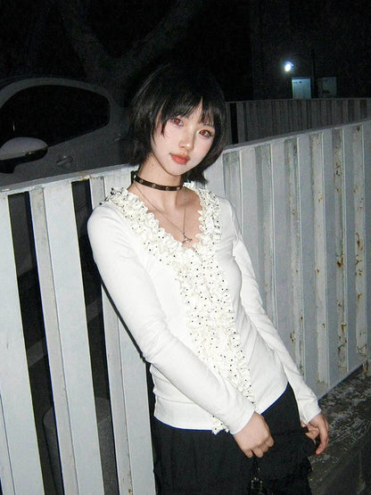 Cathy Dollette Korean Style   Long Sleeve Patchwork  Fairycore Tee Top Japanese 2000s Polka Dot Tshirts
