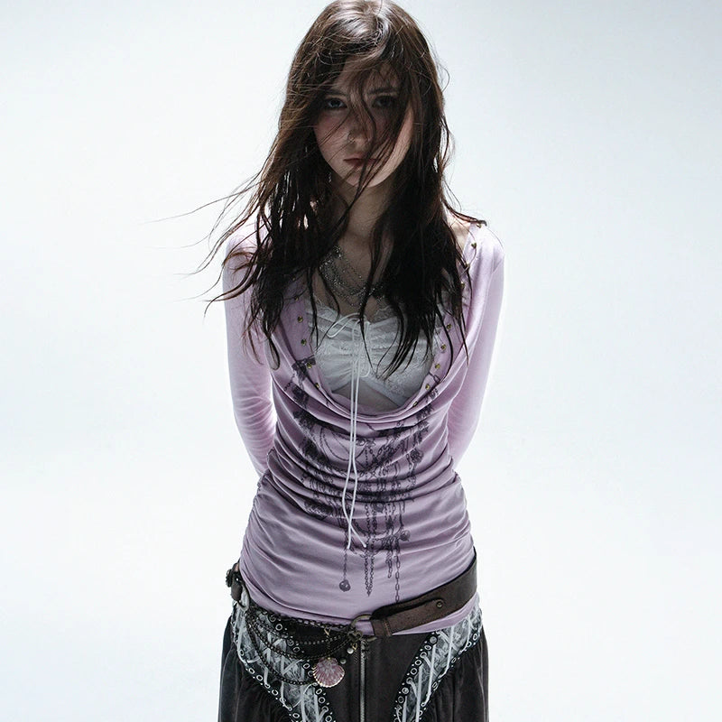 Cathy Dollette Grunge s Tattoo Print  Japanese  Fake Two-piece TopTrashy 2000s Style Streetwear Black Gothic Punk