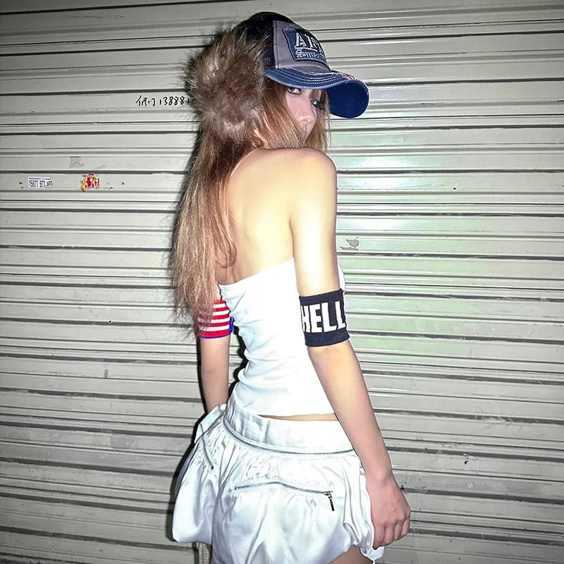 Cathy Dollette Grunge s Letter Print Corset Trashy 2000s Style Tube Top Japanese  Irregular Tank Top White American Retro