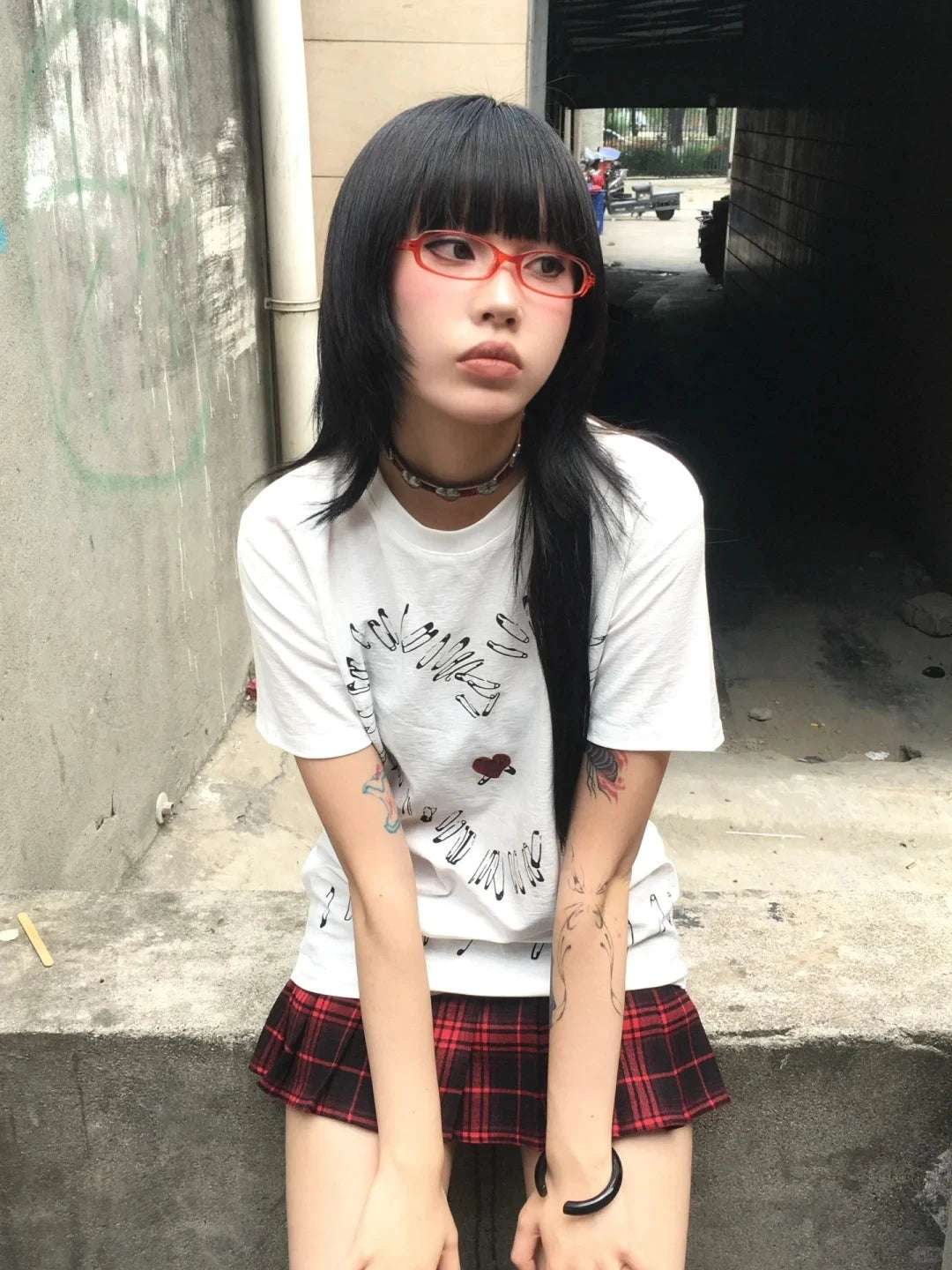 Cathy Dollette Gothic Retro T Shirt  Short Sleeve Print Graphic Top Grunge TopWhite Japanese 2000s Tshirt E-girls