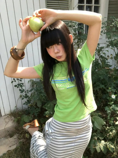 Cathy Dollette Hotsweet Green  Woman Clothing Short Sleeve Korean Fashion Summer Top2000s Clothes  Tees Female Clothing