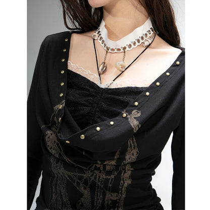 Cathy Dollette Grunge s Tattoo Print  Japanese  Fake Two-piece TopTrashy 2000s Style Streetwear Black Gothic Punk
