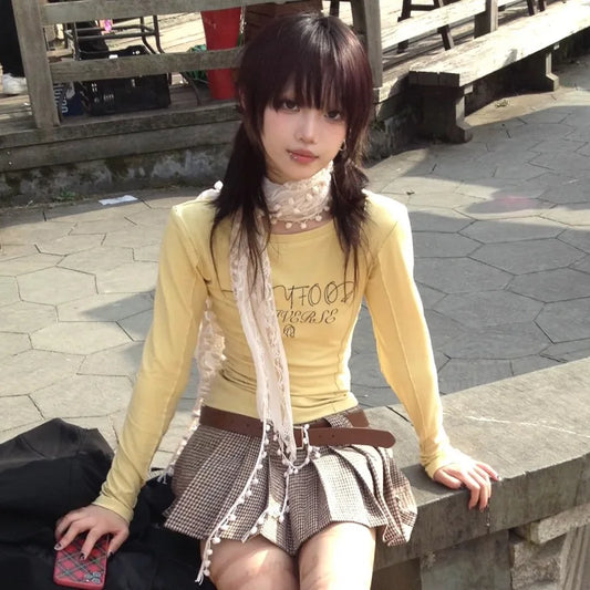 Cathy Dollette Yellow Long Sleeve Crop Top
