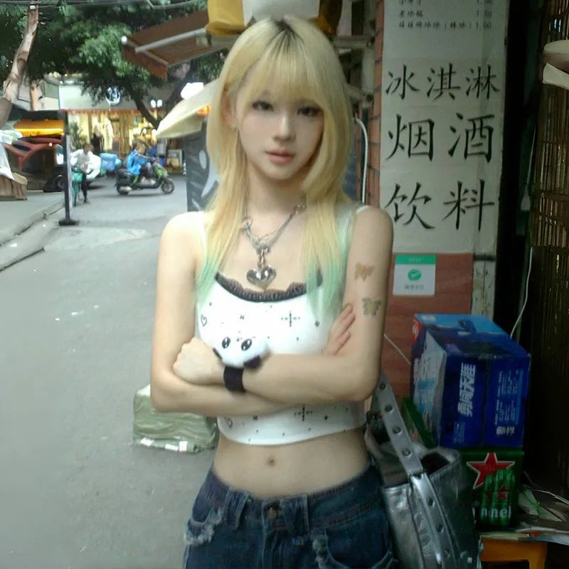 Cathy Dollette Japanese  Lace Camisole Vintage Harajuku White Cami TopTrashy 2000s s Tank Top Grunge Korean Popular 90s