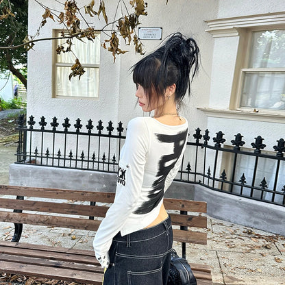 Cathy Dollette American Retro Print   Long Sleece Button Graphic Top Top2000s Japanese Grunge TopE-girls Autumn