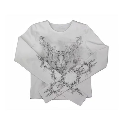 Cathy Dollette Japanese  Tattoo Print  Grunge s Long Sleeve T Shirts Vintage Harajuku Distressed TopAmerican Retro