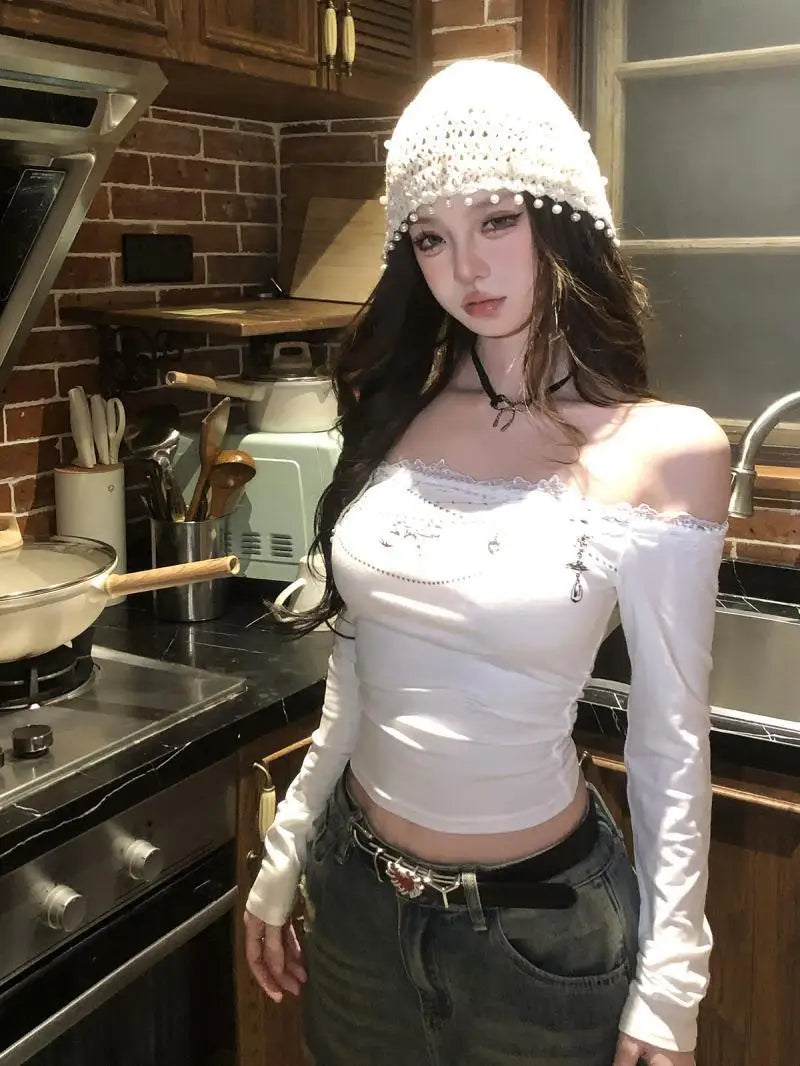 Cathy Dollette Harajuku Print T Shirt  Skinny Graphic TopLace  Aesthethic Vintage Tshirts Streetwear Grunge TopJapanese
