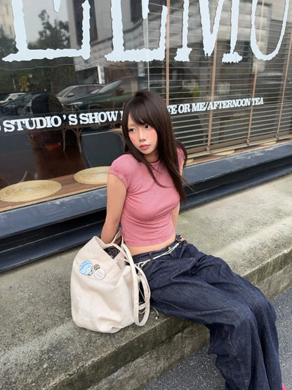 Cathy Dollette Harajuku Striped T Shirt  Short Sleeve Slim  Vintage Crop TopClassic American Retro Basic Tshirts Streetwear