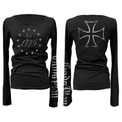 Cathy Dollette Black Graphic T Shirts Woman Clothes Long Sleeve Korean Fashion 2000s Clothes  Tees Female Clothing Sping TopGoth