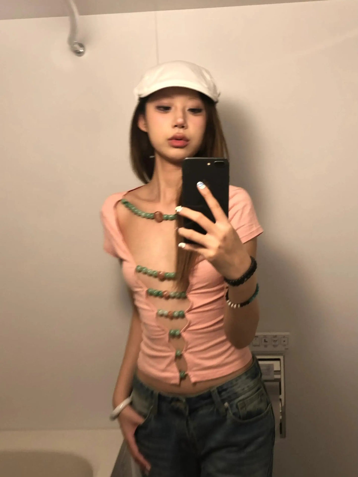 Cathy Dollette Vintage T Shirt  Short Sleeve Hollow Out  Retro Crop Top Korean Style Tee TopSummer Sexy Tshirts