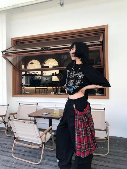 Cathy Dollette Streetwear Black Graphic T Shirts Short Sleeve Cotton Tees Female Clothing 2000s Clothes  Loose Korean Fashion Summer