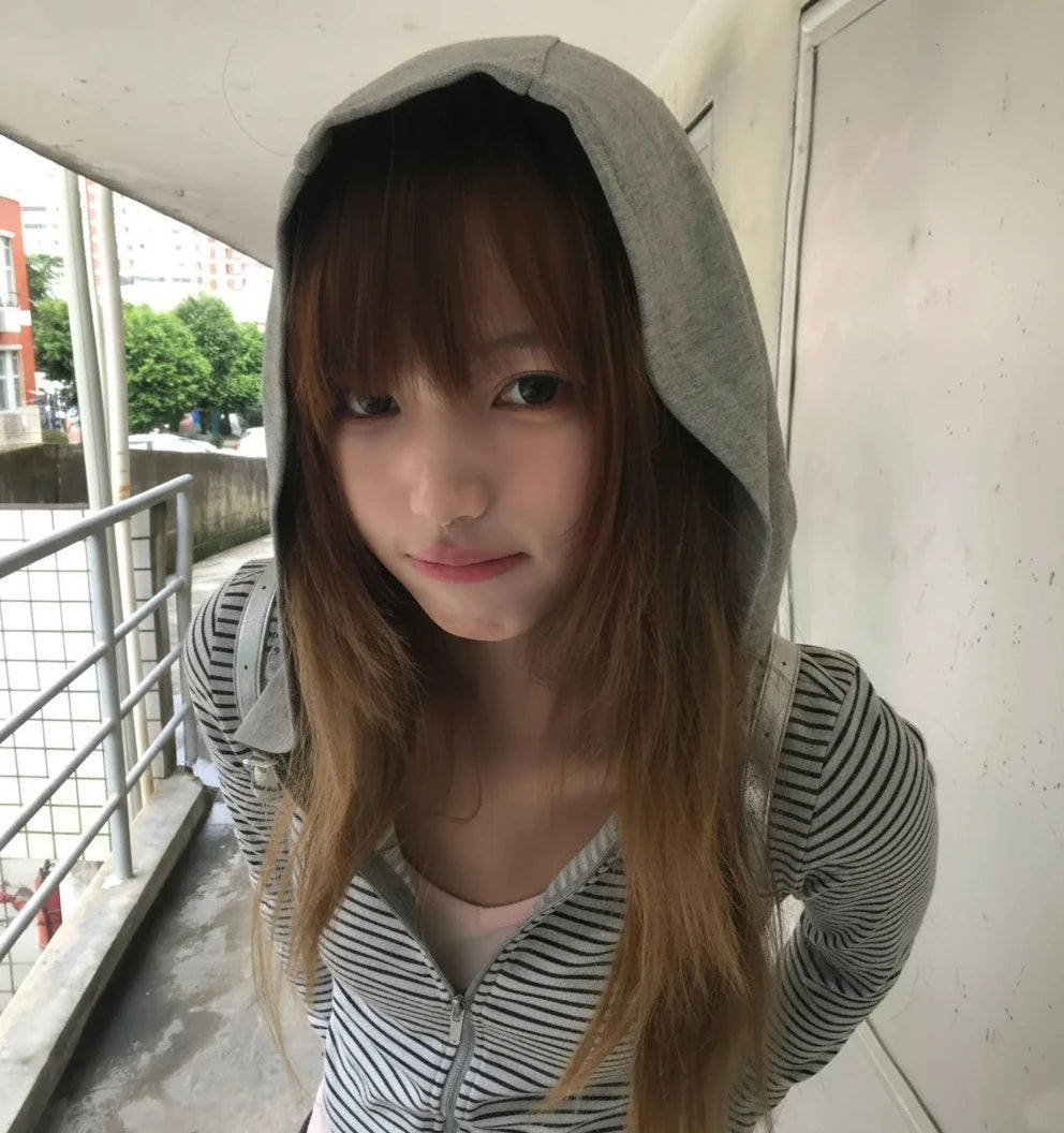Cathy Dollette  Japanese Hoodies  Long Sleeve Striped Sweatshirt Streetwear American Striped Hoodies With Zipper E-girls