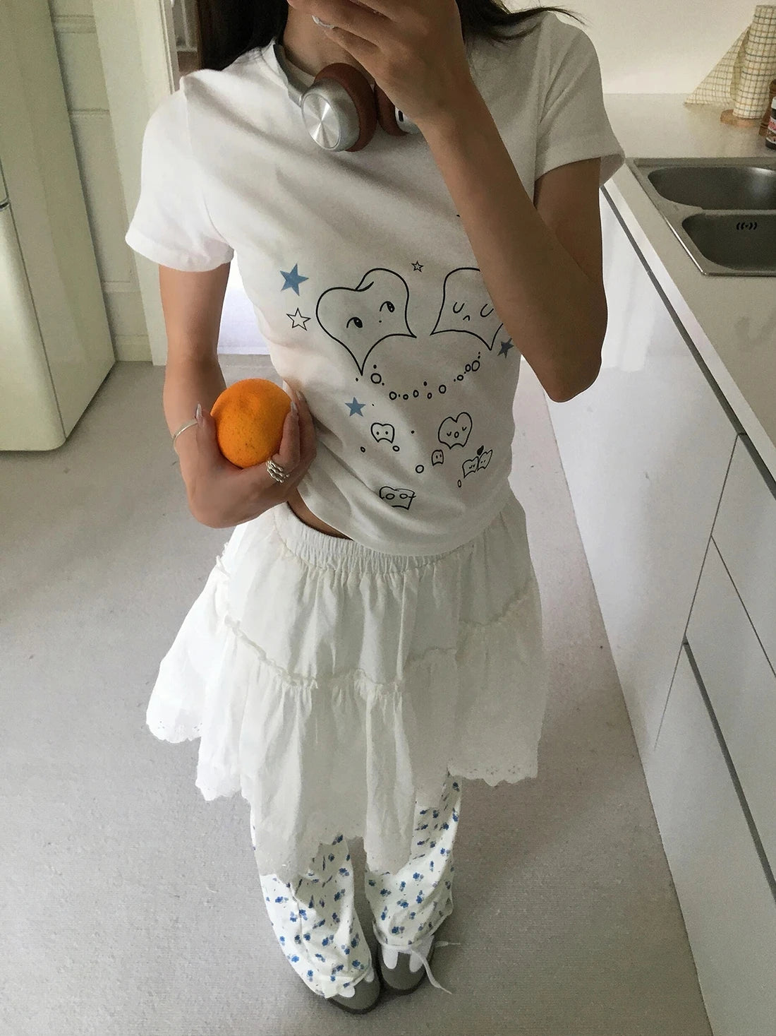 Cathy Dollette Korean Style   Short Sleeve Print Graphic Top Japanese 2000s Crop Top Funny Tshirt Summer
