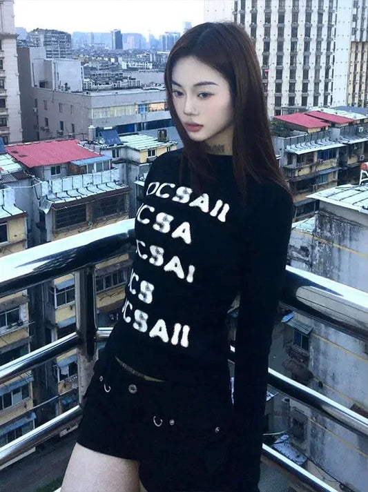 Cathy Dollette Vintage Print Graphic TopBlack Skinny Letter T Shirt   American Retro 90s Crop Top Fashion Tees