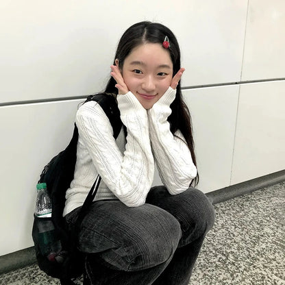 Cathy Dollette Japanese  V-neck White Sweater Vintage Harajuku Knit Slim Pullover Korean Style Fall Winter Knitwear 2000s s