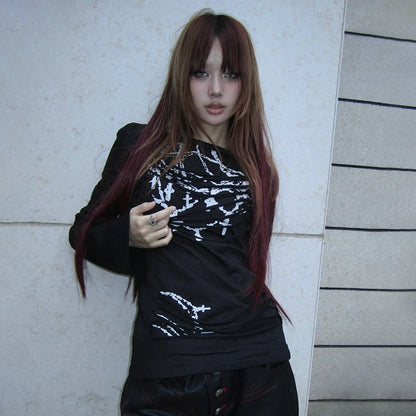 Cathy Dollette Grunge s Tattoo Print  Trashy 2000s Style Fake Two-piece Top Japanese  Streetwear Gothic American 00s